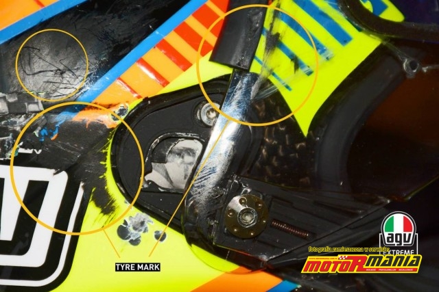 5 - opona na kasku - AGV analiza wypadku Rossiego
